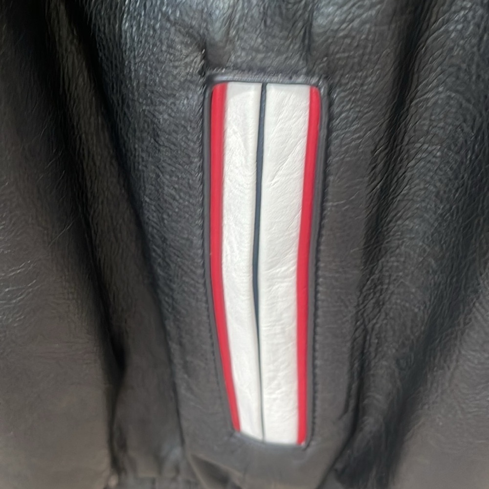 Vintage USA American Flag Black Leather Bomber Jacket Biker Motorcycle size M - Picture 10 of 17